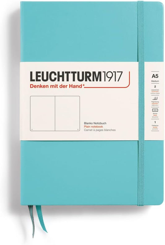 LEUCHTTURM1917 - Notebook Hardcover Medium A5-251 Numbered Pages for Writing and Journaling (Aquamarine, Plain)