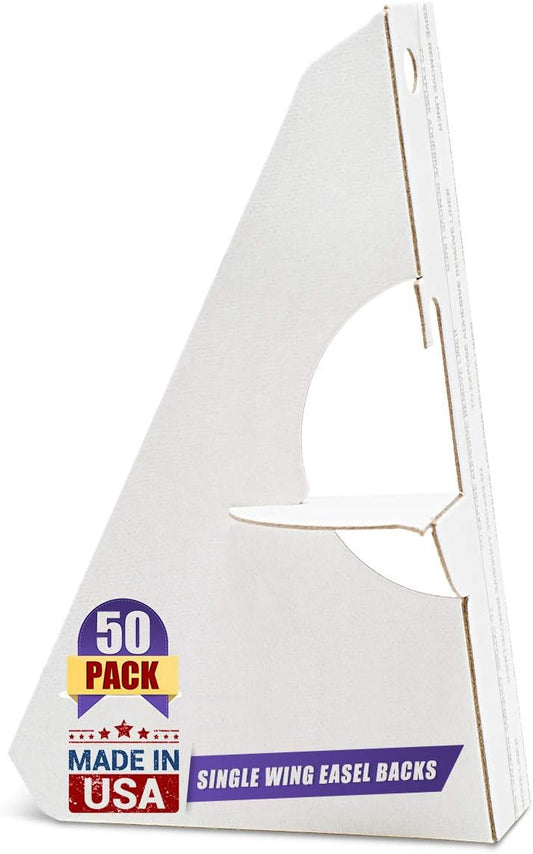 Golden State Art, 5 Inch Self Stick Easel Back, Cardboard Stand, Single Wing, Archival Quality, Display Posters Pictures Brochures, Easy and Fast Application (Pack of 50) White, Made in USA