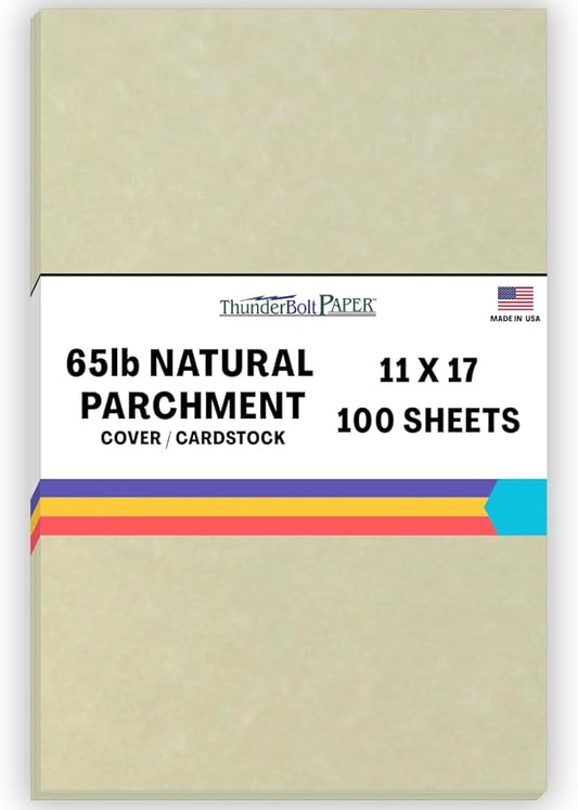 100 Natural Parchment 65lb Cover Paper Sheets 11 X 17 Inches Cardstock Weight Colored Sheets (11"X17") Tabloid|Ledger Size - Printable Old Parchment Semblance Through The Processing of The Pulp