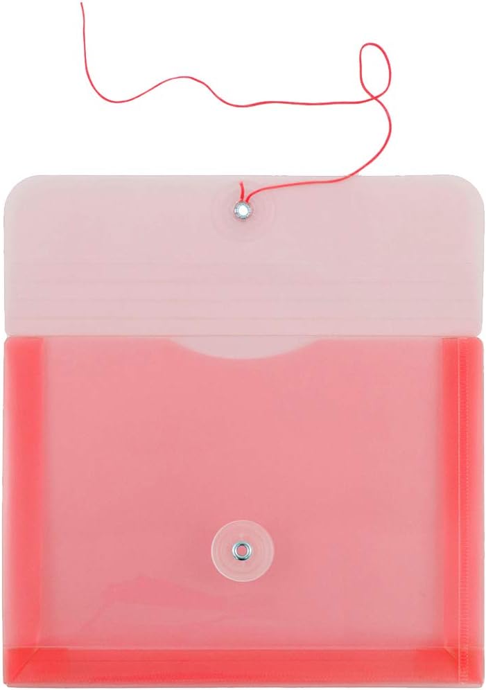 JAM PAPER Plastic Envelopes with Button & String Tie Closure - Index Size - 5 1/2 x 7 1/2 - Pink/Light Red - 12/Pack