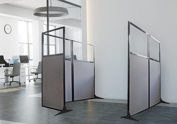 Versare Workstation Partition | Portable Wall Divider | Modern Office Cubicle | Free Standing Privacy Screen | Flexible Work Space | 99" x 70" Warm Pebble Fabric Panels