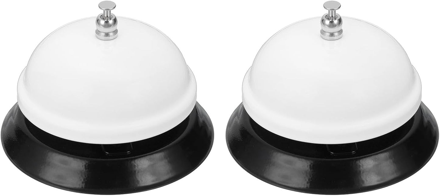 uxcell 2Pcs Desk Service Call Bell, 3.35 Inch Metal Dinner Service Bell Ring for Hotel Restaurant Reception Area and Wedding Party Events, White