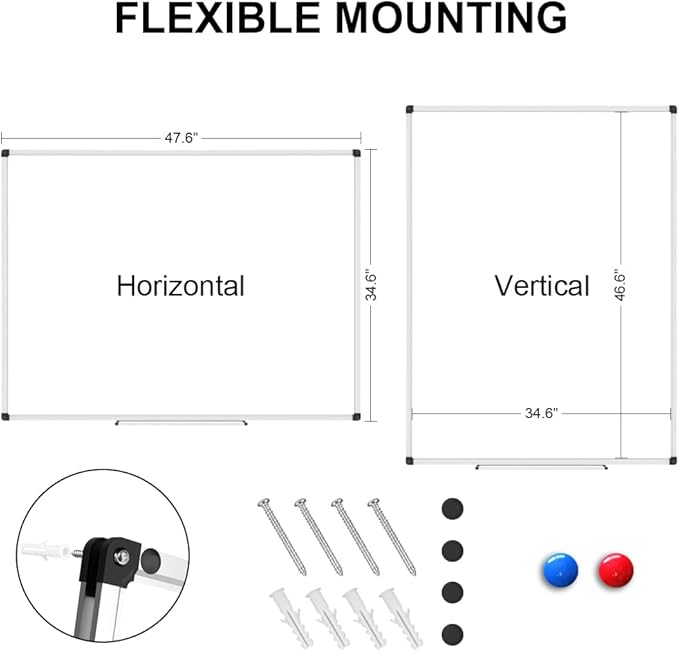 XBoard Porcelain Magnetic Dry Erase Board 48 x 36 Inch, Porcelain Whiteboard Aluminium Frame & Marker Tray
