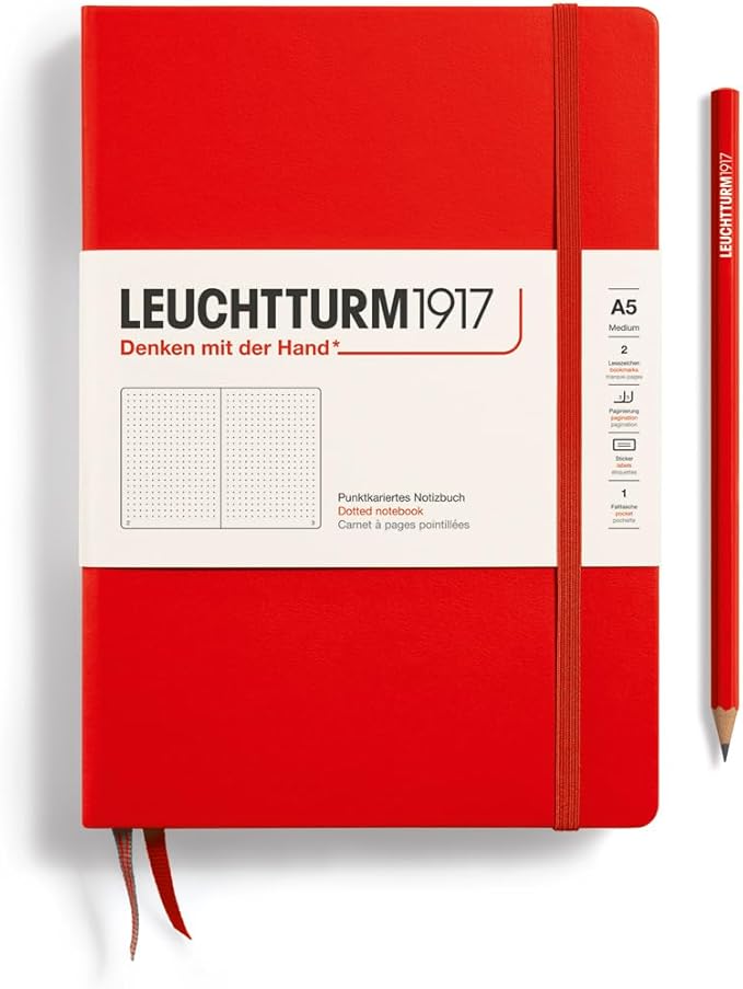 LEUCHTTURM1917 - Notebook Hardcover Medium A5-251 Numbered Pages for Writing and Journaling (Red, Dotted)