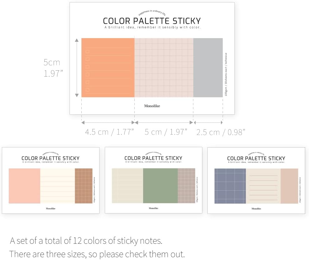 Monolike Color Palette Sticky Plan 30p B Set 4P - Self-Adhesive Memo Pad 30 Sheets