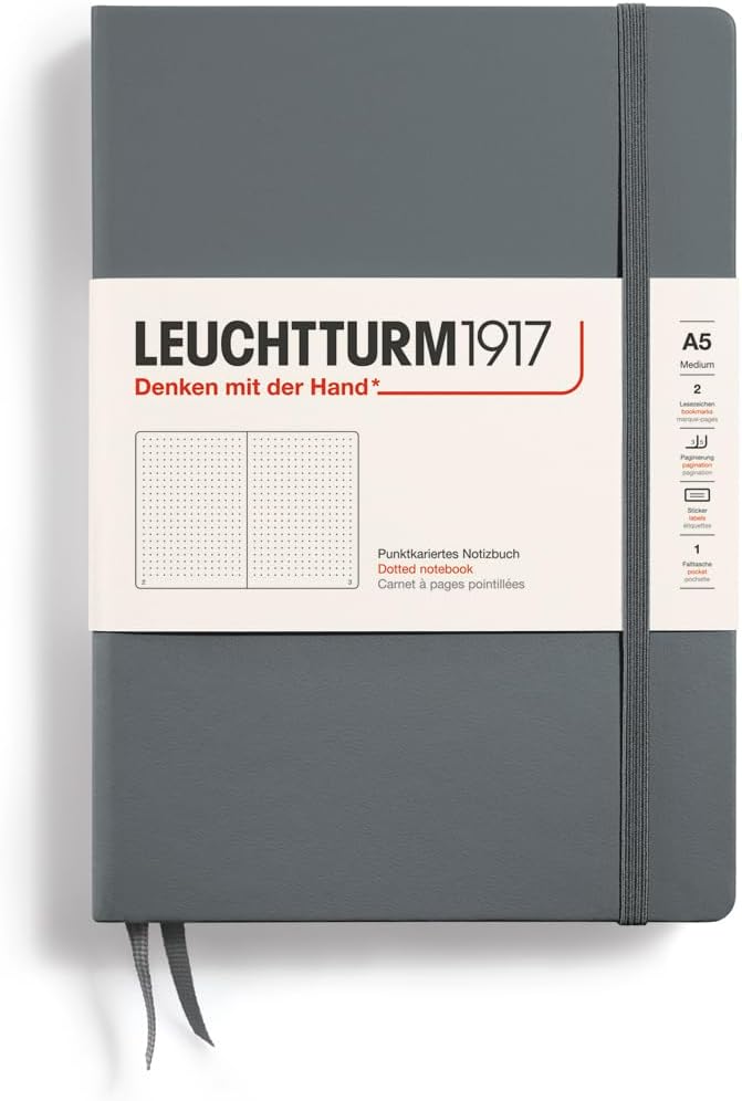 LEUCHTTURM1917 - Notebook Hardcover Medium A5-251 Numbered Pages for Writing and Journaling (Anthracite, Dotted)