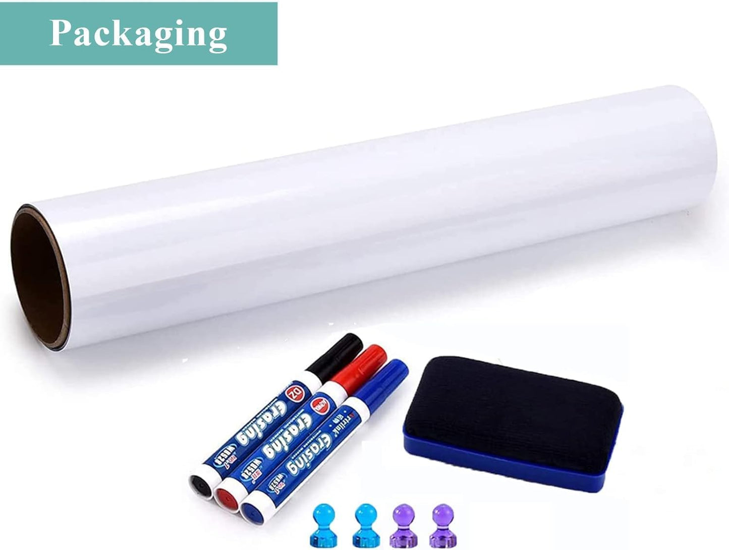 White Board Adhesive Contact Paper, 36"W x 48"H Stick on Magnetic Whiteboard Roll, Dry Erase Board for Wall, Easy to Write and Clean Magnetic Board for Kids, Office, Home, with Marker, Eraser