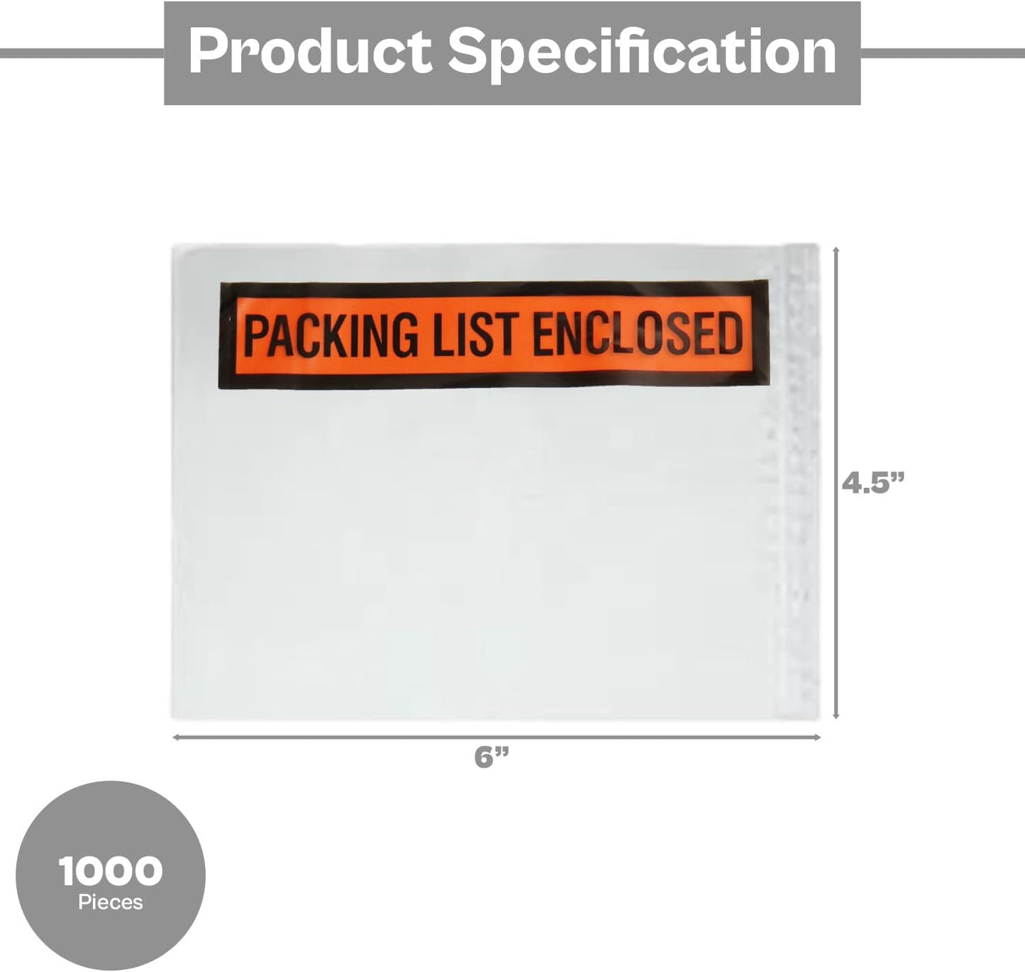 PSBM Packing List Enclosed Envelope Panel Face Back Side Load 4.5" x 6" 1000 Pcs Printing Pouch Envelope Bag for Invoice Packing Slip, Written in Orange/Black
