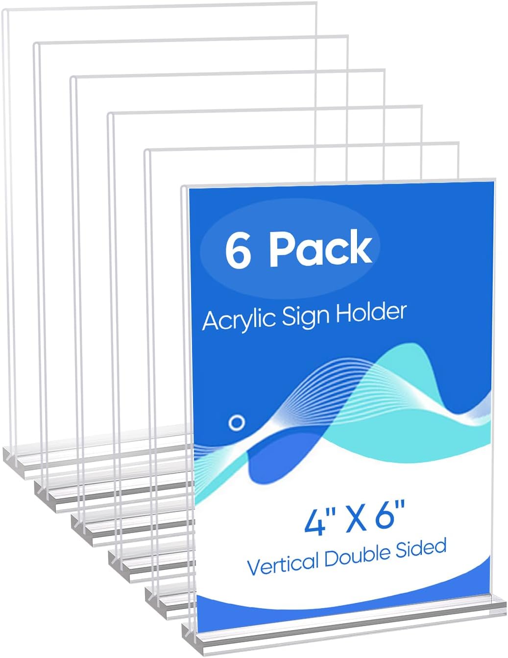 6 Pack Acrylic Sign Holder 4 x 6, Clear Double Side T Shape Acrylic Table Sign Stands for Displaying, Flyer Holder Paper Card Holder for Office Business Store Mall Restaurants