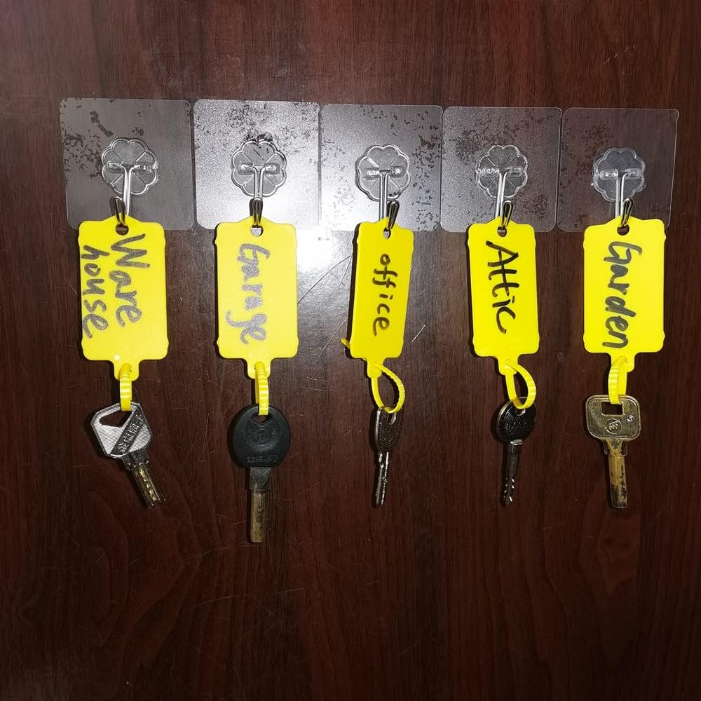 100pcs Reusable Blank Plastic Tags Ties Key Tags 1.45"*2.48" Serrated Tension Sealing Strap with Large Label Plastic Tie Mark Label Waterproof Hang Sign Write on Tag (Yellow, 100pcs)