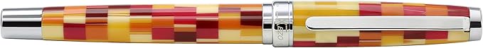 Xezo Urbanite Fountain Pen, Medium Nib. Retro Red, Yellow, Orange, and Cream Acrylic on Brass. Chrome Plated. Limited Edition and Serialized. No Two Alike