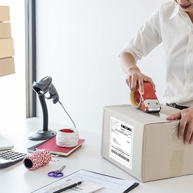 MFLABEL® 4 Stacks Fanfold 4" x 6" Direct Thermal Labels White Perforated Shipping Label (2,000 Labels per Stack) (4 Stacks)