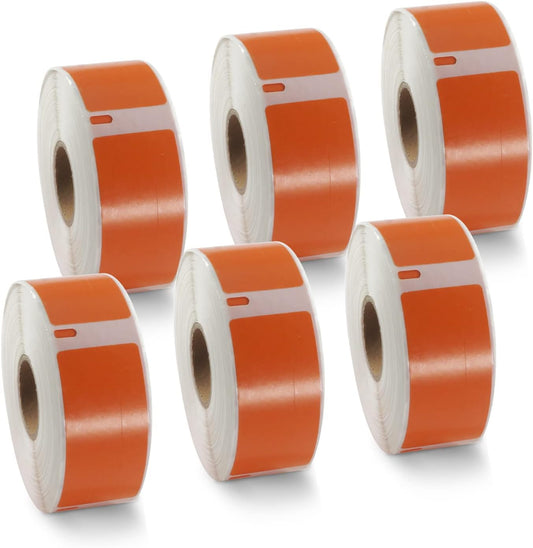 BETCKEY Colored Labels Compatible with Dymo 1738595 (3/4" x 2-1/2") Barcode/File Labels, Compatible for Dymo LabelWriter Thermal 450, 4XL & Zebra Desktop Printers [6 Rolls, Orange]