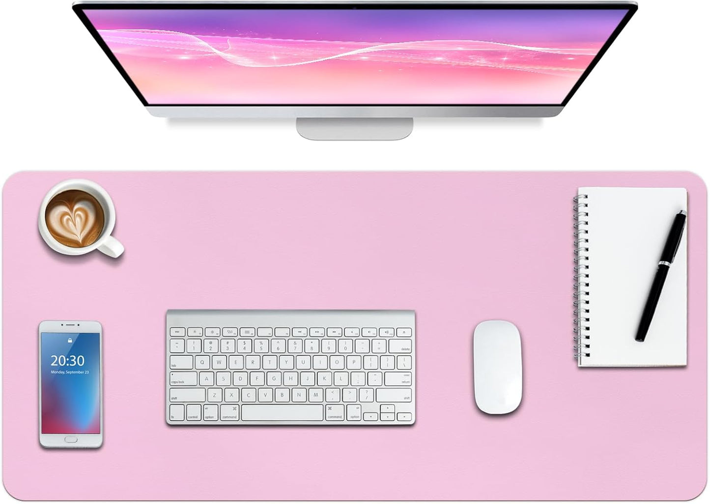 Boutilon Leather Desk Pad Protector,Non-Slip Mouse Pad,Laptop Desk Pad,Office Mouse Mat,Waterproof Leather Desk Blotter,Desk Writing Pad for Office and Home (S-Baby Pink,24"x 14")