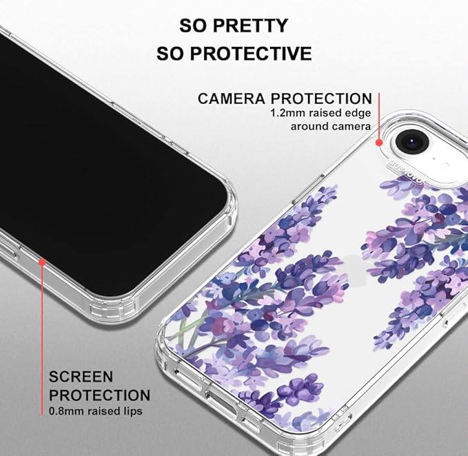 MOSNOVO Case for iPhone 16e, [Buffertech 6.6ft Military-Grade Drop Protection] [Anti Peel Off Tech] Clear TPU Bumper Phone Case Cover Design - Lavender