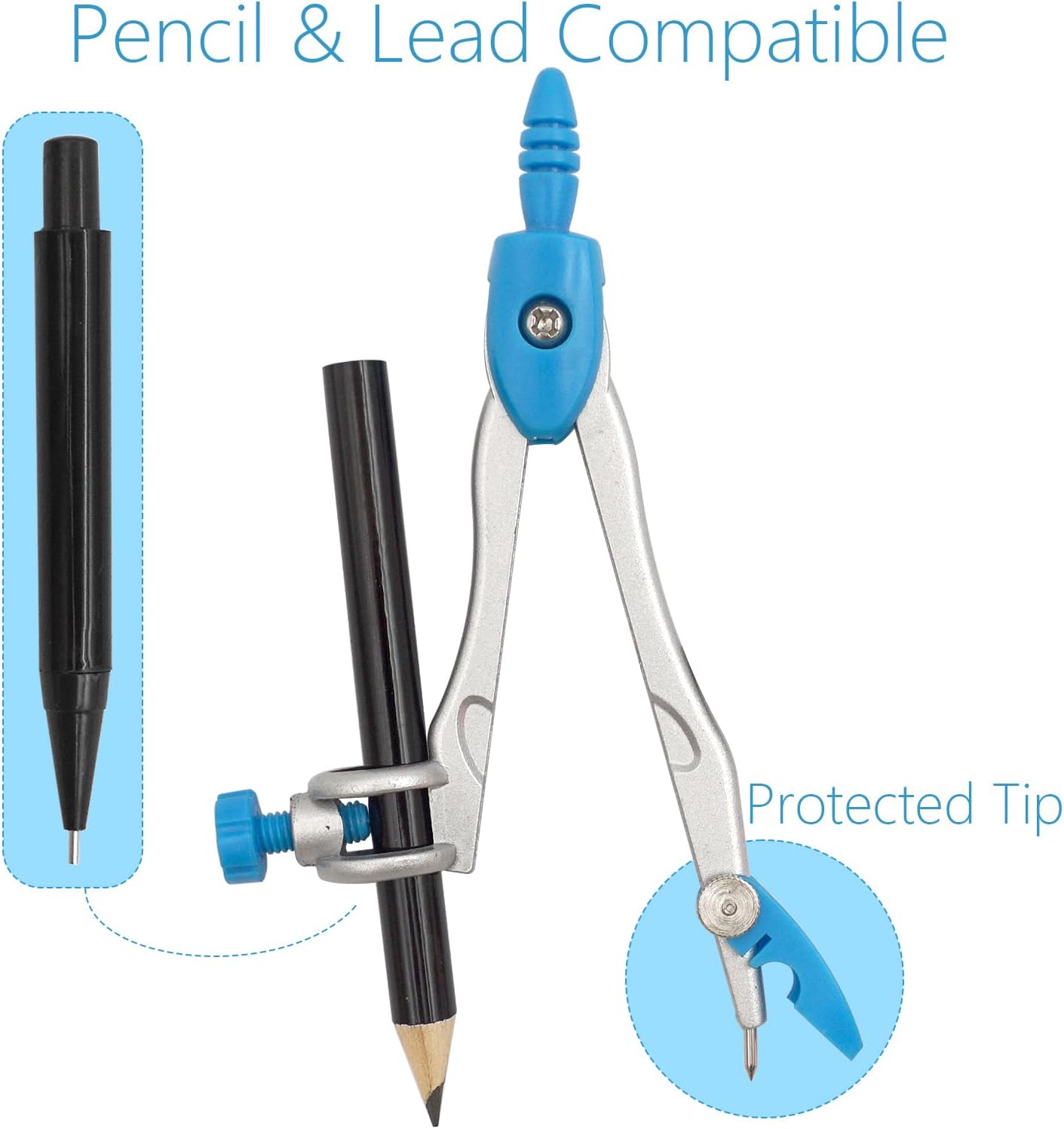 Drafting Compass Kit School Supply Set Featuring Geometry Compass, Protractor, Set Squares, and Ruler – for School Grade Boy snd Girl with Every Piece Compact in Carrying Case, Classic Blue