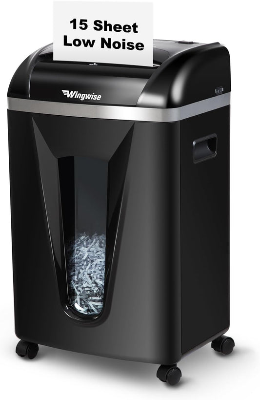 15-Sheet Paper Shredder with 58dB Quiet Operation, P4 Cross-Cut Security for Home Office, 15-Minute Run Time & 5.8-Gallon Bin – Shreds Credit Cards & CDs