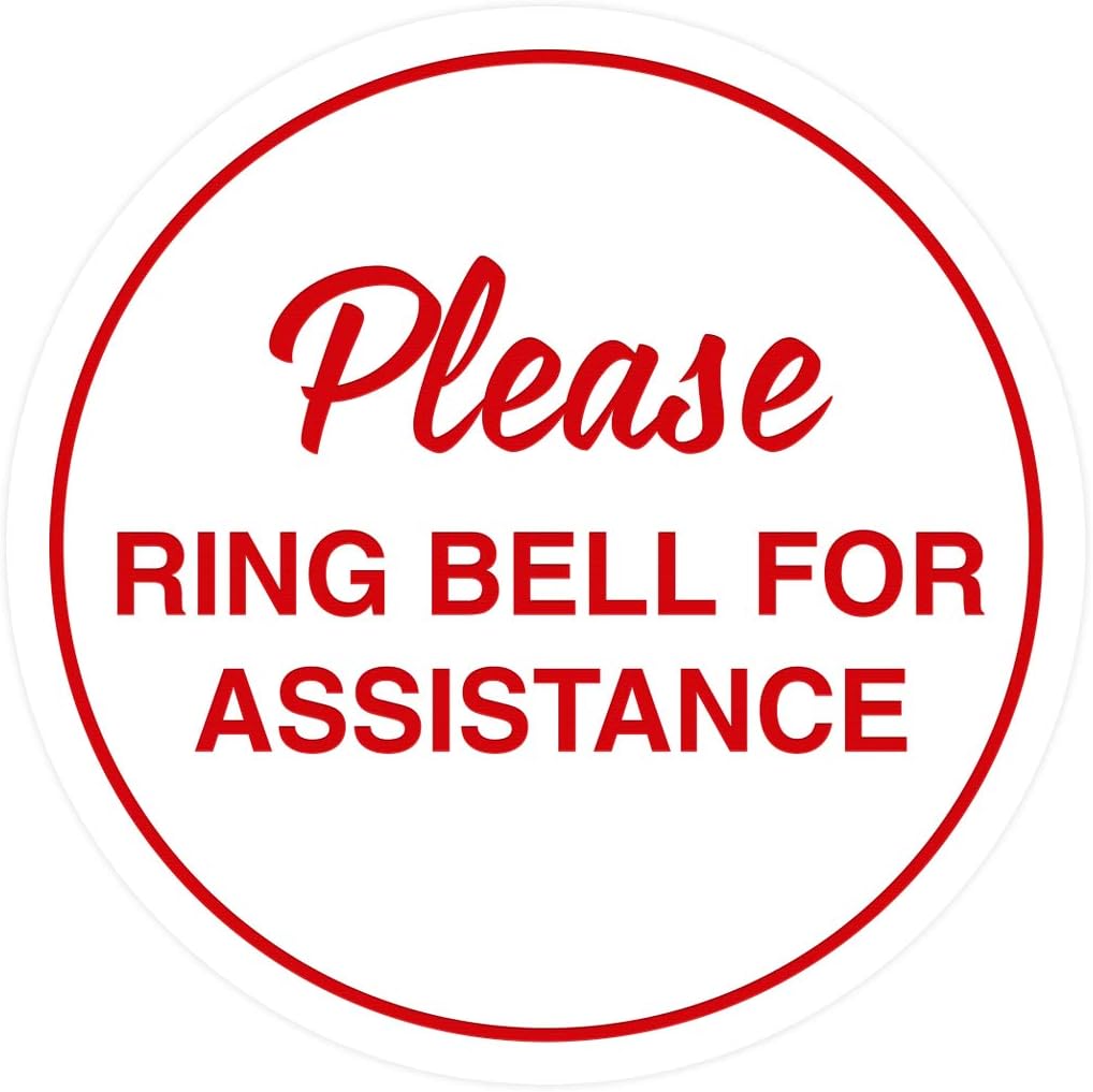 Signs ByLITA Circle Please Ring Bell For Assistance Wall or Door Sign | Easy Installation | Front Desk Reception Sign (White/Red) - X-large (1 Pack)