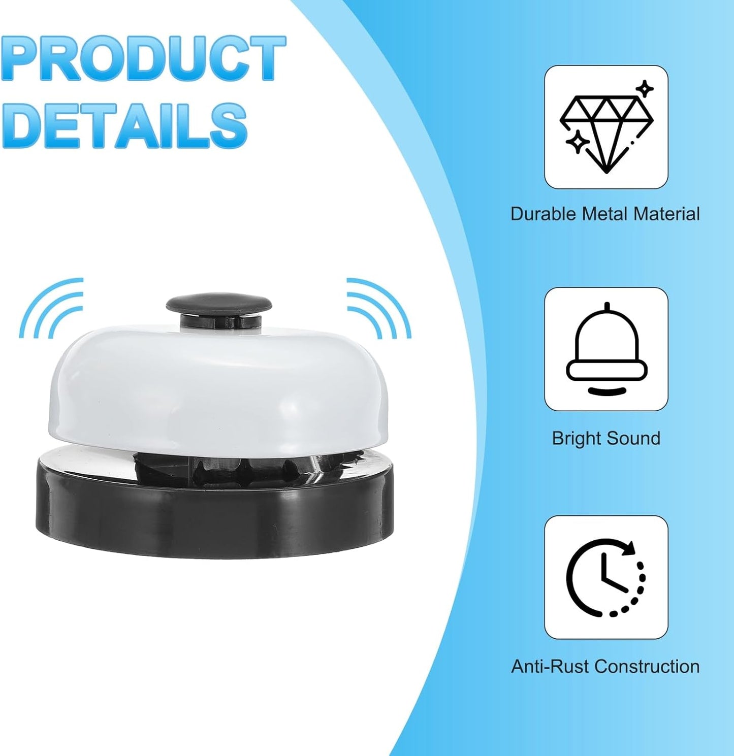 PATIKIL 4 Pcs Desk Call Bell 2.5" Dia with Metal Anti-Rust Construction Black/White