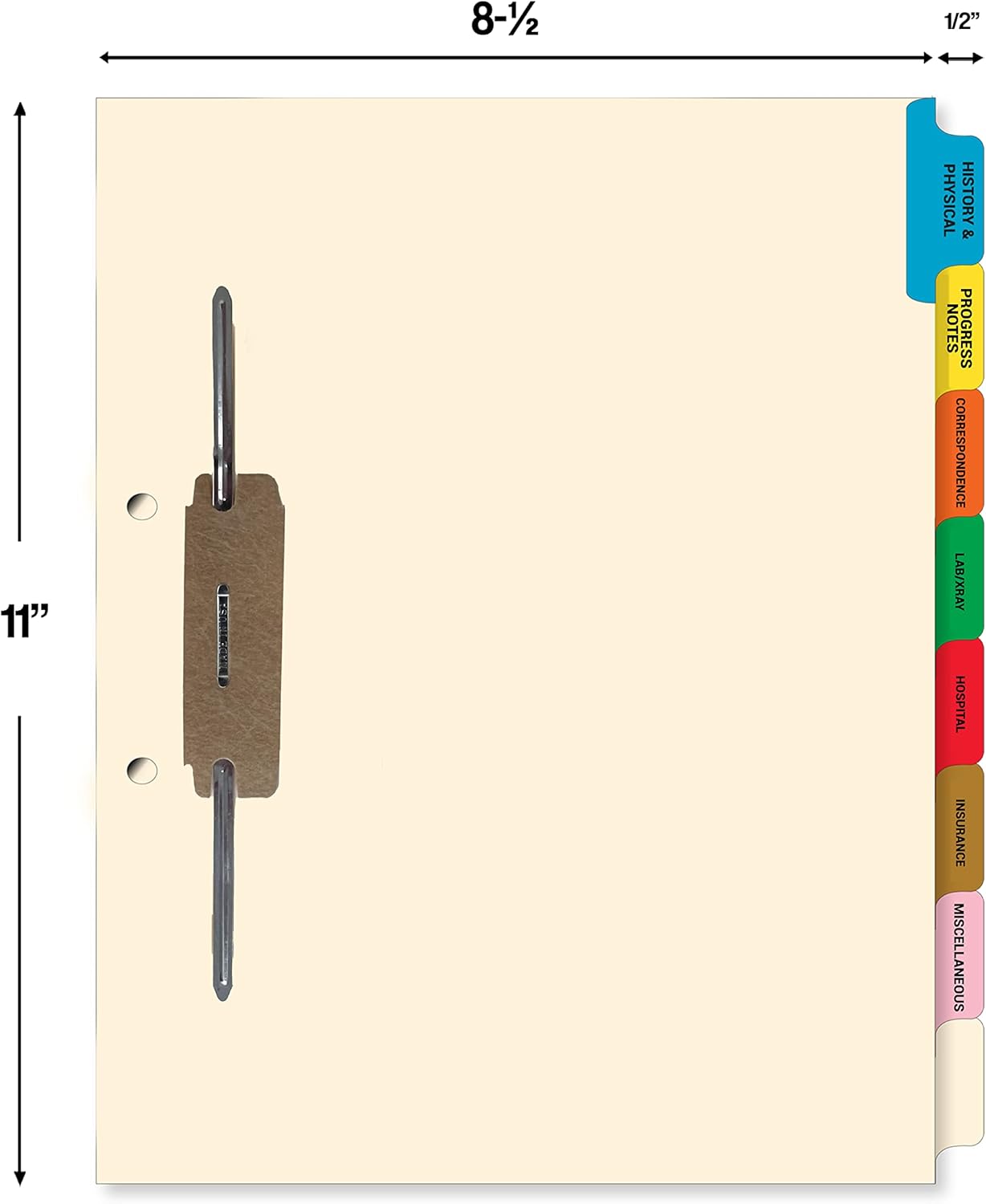 Doctor Stuff - Stock Medical Chart Fileback Divider Sets, 40 Sets of 8 Popular Healthcare Index Tabs, Side Tab, 8-1/2" x 11" with 1-3/4" top Flap Extension for Fasteners