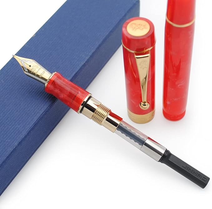 JINHAO 100 Fountain Pen with Ink Converter (Medium Nib 0.7mm, Cherry Red)