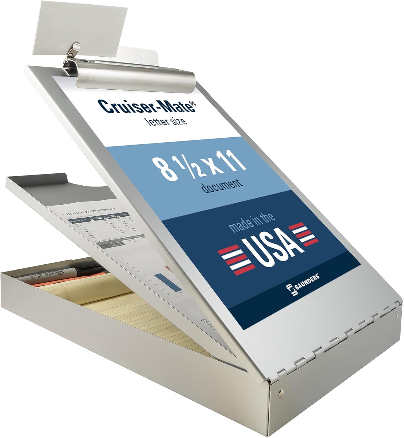Saunders Metal Clipboard with Storage, Letter Size Heavy Duty Contractor Grade Clipboard, Dual Storage Form Holder with High Capacity Clip Made in USA