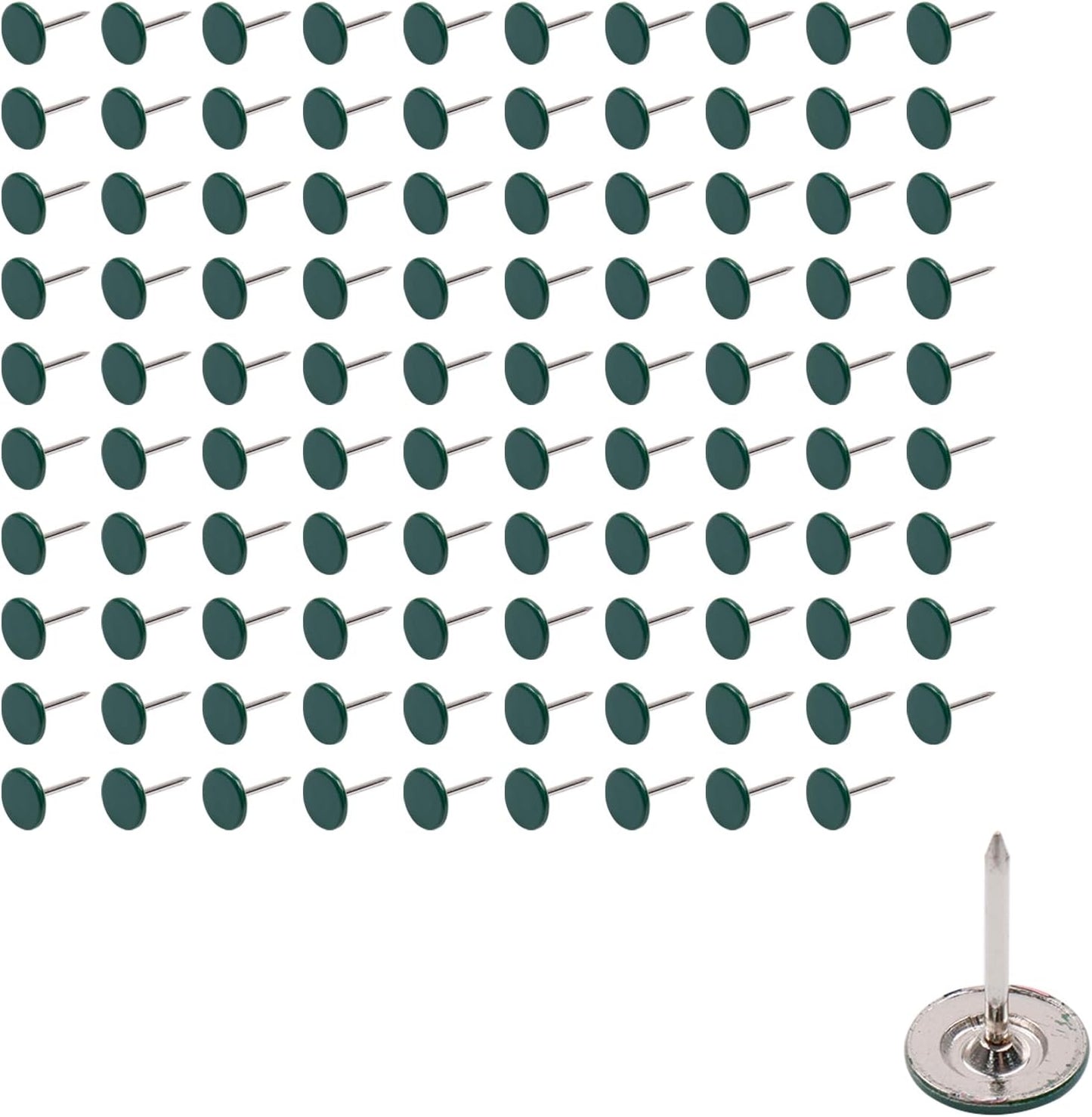100Pcs Flat Head Upholstery Tacks Home Furniture Decor Tack Upholstery Nails Flat Push Pins Flat Thumb Tacks Green (11mmx17mm)