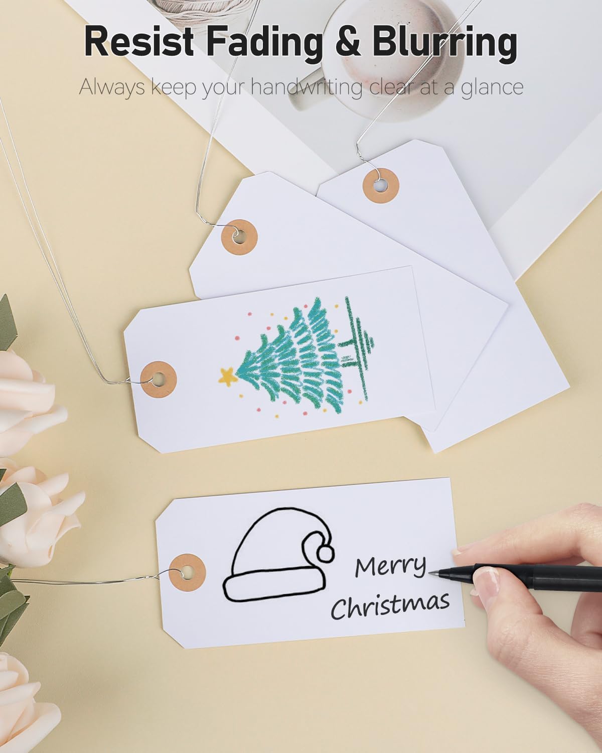 Uniclife 100 Pcs Manila Tags White Blank Shipping Tags with Wire Attached 4.7 Inch Paper Tags Hang Tags with Reinforced Eyelet Large Marking Tags Writable Price Tags Inventory Label Tags, 4.7" x 2.36"