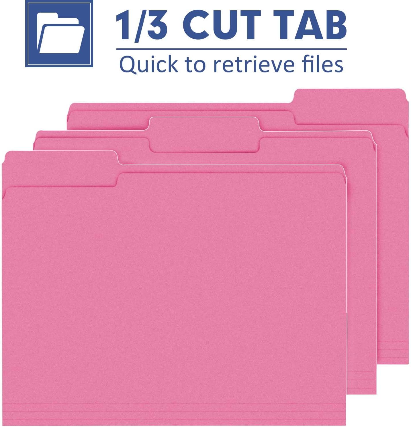 File Folder, PANDRI 120 Pack File Folder, 1/3 Cut Tab, Letter Size, Filing Folder for Office School Business, Pink