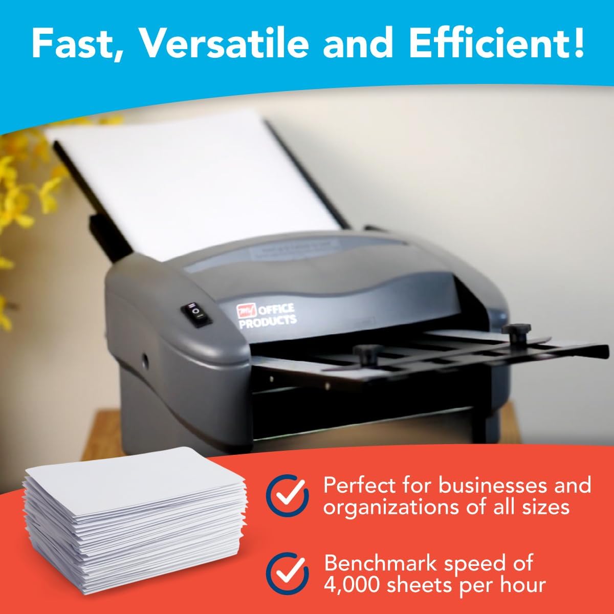 Martin Yale P7500 Paper Folding Machine - Automatic Feed Tabletop 4000 Sheet/Hour Letter, Half, ZFold, Double Parallel, for Offices, Mailrooms, Business, Folds 8.5″ x 11″ & 8.5″ x 14″ 20lb Bond Paper