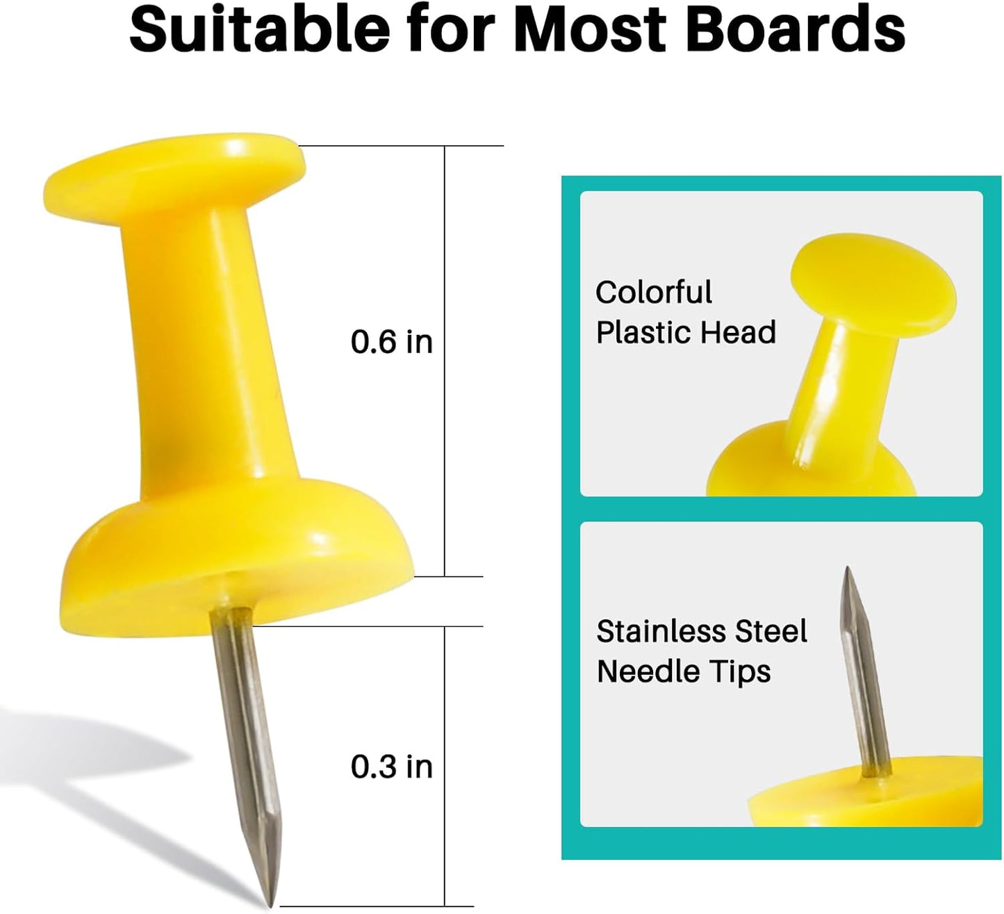 60Pcs Push Pins for Bulletin Board, Thumb Tacks for Cork Board, Colorful Plastic Head, Steel Tip, Thumbtacks for Wall Poster Photo Maps Pictures Office Home Decor