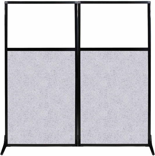 Versare Office Workstation Screen | Portable Wall Divider | Modern Cubicle | Freestanding Privacy Screen | Flexible Work Space | 2 Panels | 66" Wide x 70" Tall Marble Gray SoundSorb Panels With Window