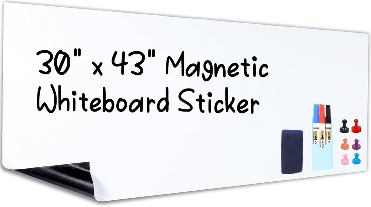HAMIGAR Magnetic Whiteboard Contact Paper 30" x 43" Dry Erase White Board Sticker for Wall Stick on White Board Peel and Stick Wallpaper Adhesive Poster with Marker, Magnetic Eraser and Magnets