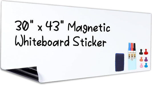 HAMIGAR Magnetic Whiteboard Contact Paper 30" x 43" Dry Erase White Board Sticker for Wall Stick on White Board Peel and Stick Wallpaper Adhesive Poster with Marker, Magnetic Eraser and Magnets