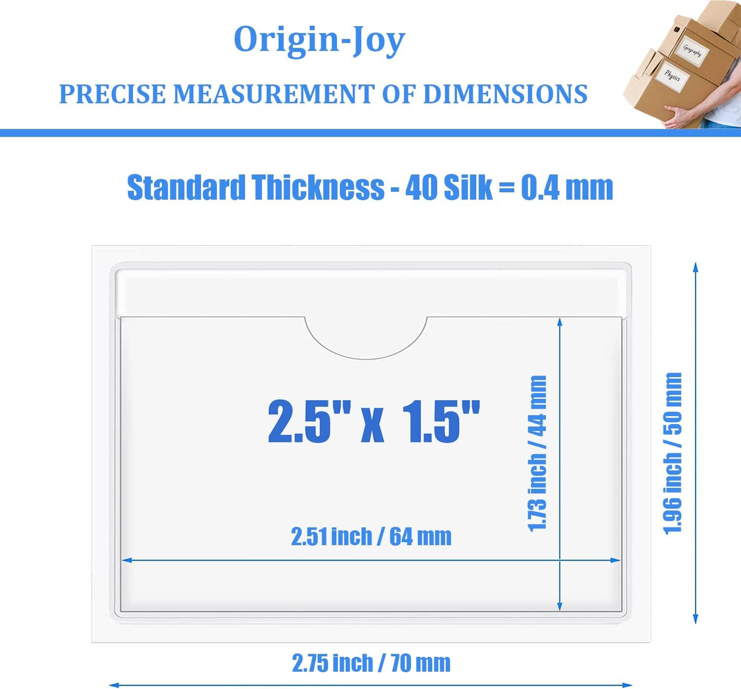 Origin-Joy 35 PCS Self Adhesive Index Card Pockets with Top Open, Clear Plastic Label Holder for Cards of Note, Library and Business, Adhesive Label Pockets & Card Holder (2.5 x 1.5 inch)