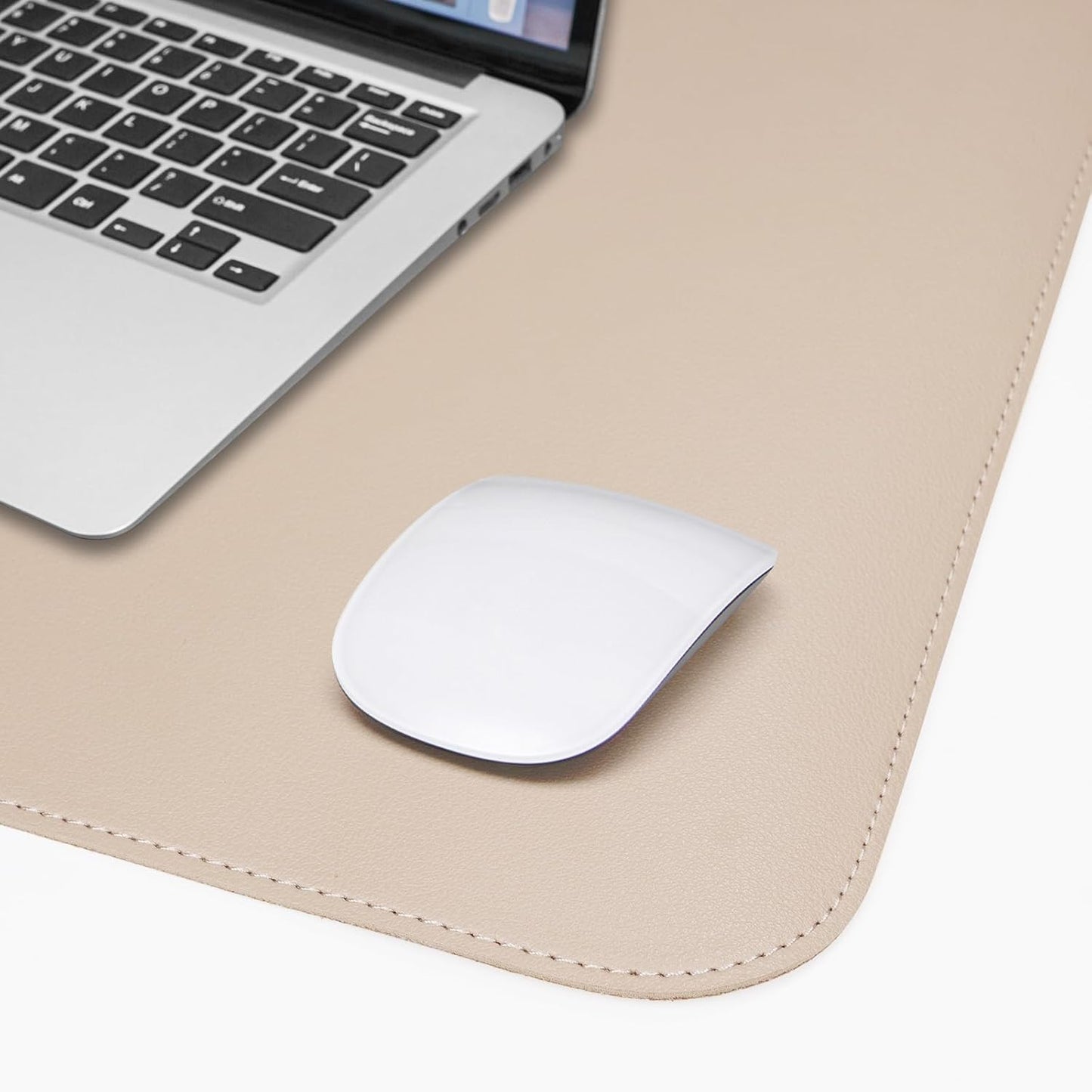 AFIING Leather Desk pad Protector, Large Non-Slip Office Desk Mat with Natural Cork & PU Leather, Waterproof Writing Mouse Pad for Office and Home (47in*23in, Beige)