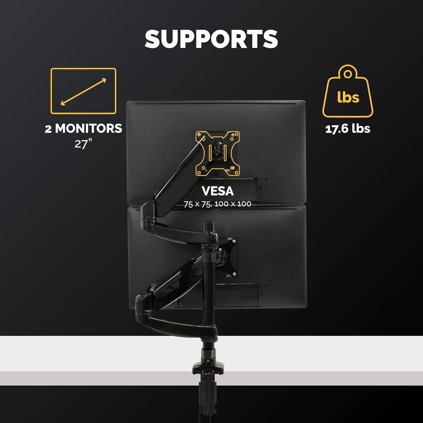 Fellowes 8043401 Platinum Series Stacked Monitor Mount, Adjustable Computer Monitor Stand for 2 Monitors with Dual Monitor Arms, 32 Inch Monitor Capacity