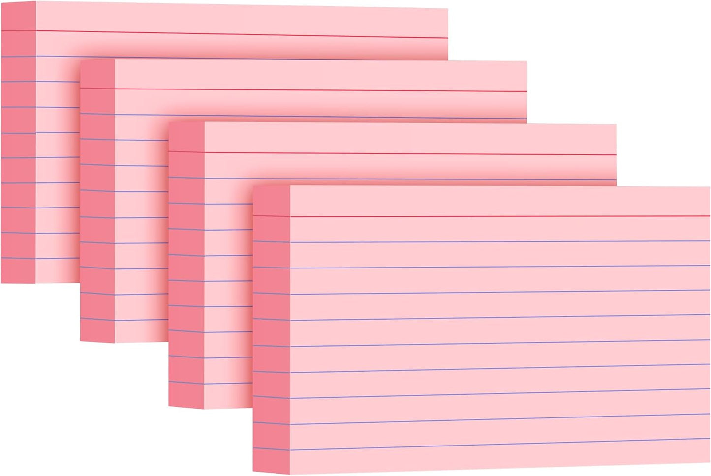 Pink Index Cards 3x5, 200 Pack, Ruled Index Cards, Flash Cards for Studying, Heavy Note Cards for Office, Home and School, 4 Packs of 50
