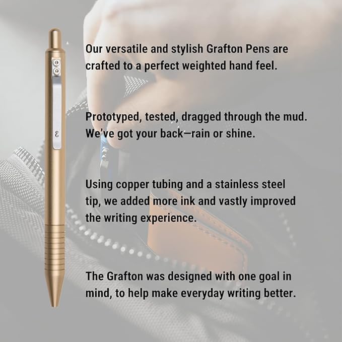 Everyman Grafton Full Click Refillable 0.7mm Ball Point Pen, Gold | Sleek Anodized Aluminum EDC Pen with Deep Grooved Grip | Smooth Writing Pocket Pen for Office, Travel, Gifting & Daily Use