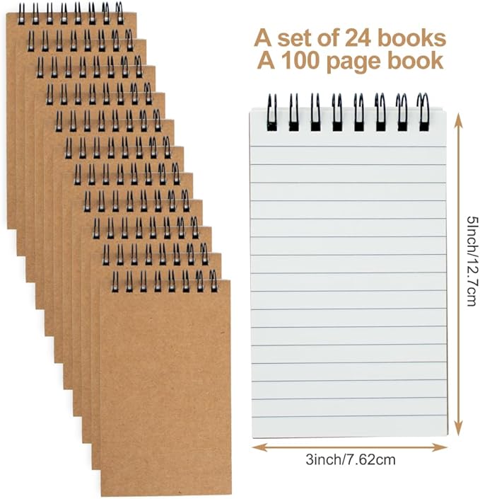 Memo Pads 24 packs, Small 3x5 Spiral Notepads, Office Style Mini Notebook, Small Notepad Pocket Size, Pocket Notebooks for Home, College, Work or School - Lined College Ruled Paper