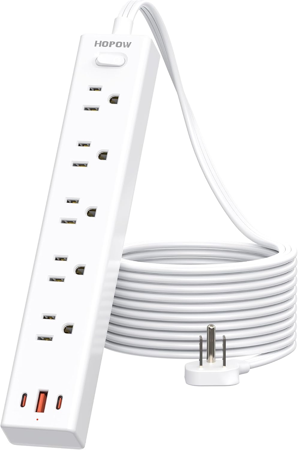 Flat Plug Power Strip, 10 Ft Ultra Thin Flat Extension Cord, Surge Protector with 5 Outlets & 3 USB Ports (2 USB C), 1700 Joules, Wall Mount, Desktop Charging Station for Home Office Dorm, White