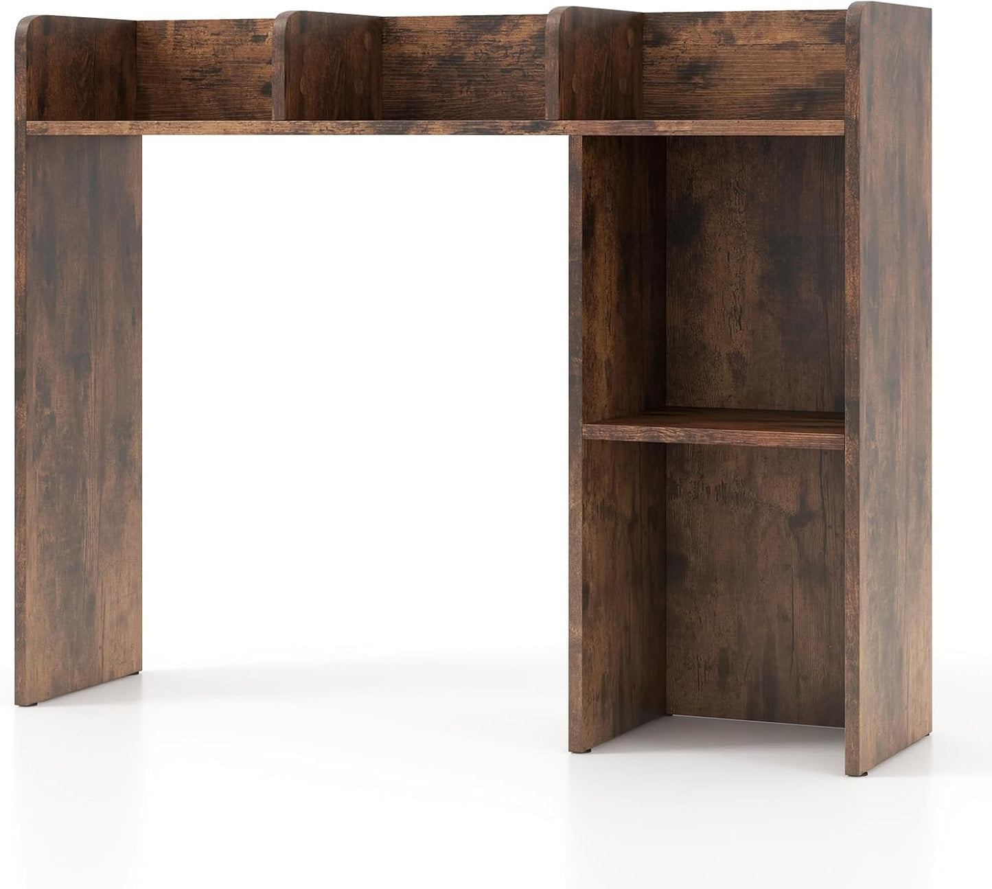 Desk Hutch, Desktop Shelf with 5 Shelves, Desk Bookshelf w/Anti-Toppling Devices, Wood Table Top Bookshelf Organizer, Small Desk Shelf for Study, Office, Dorm (Rustic Brown, 5 Shelves)