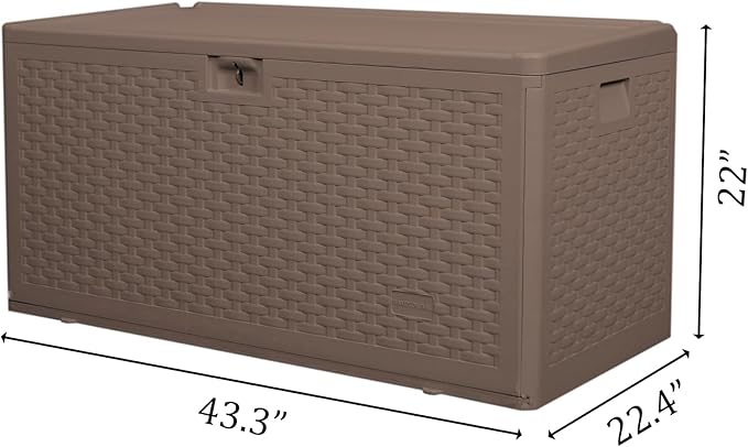 Premium Pro Edition 73 Gallon Lockable Resin Deck Box, Waterproof & UV-Resistant Outdoor Storage Box for Outdoor Cushion Storage, Garden Tools & Pool Accessories Storage, Brown