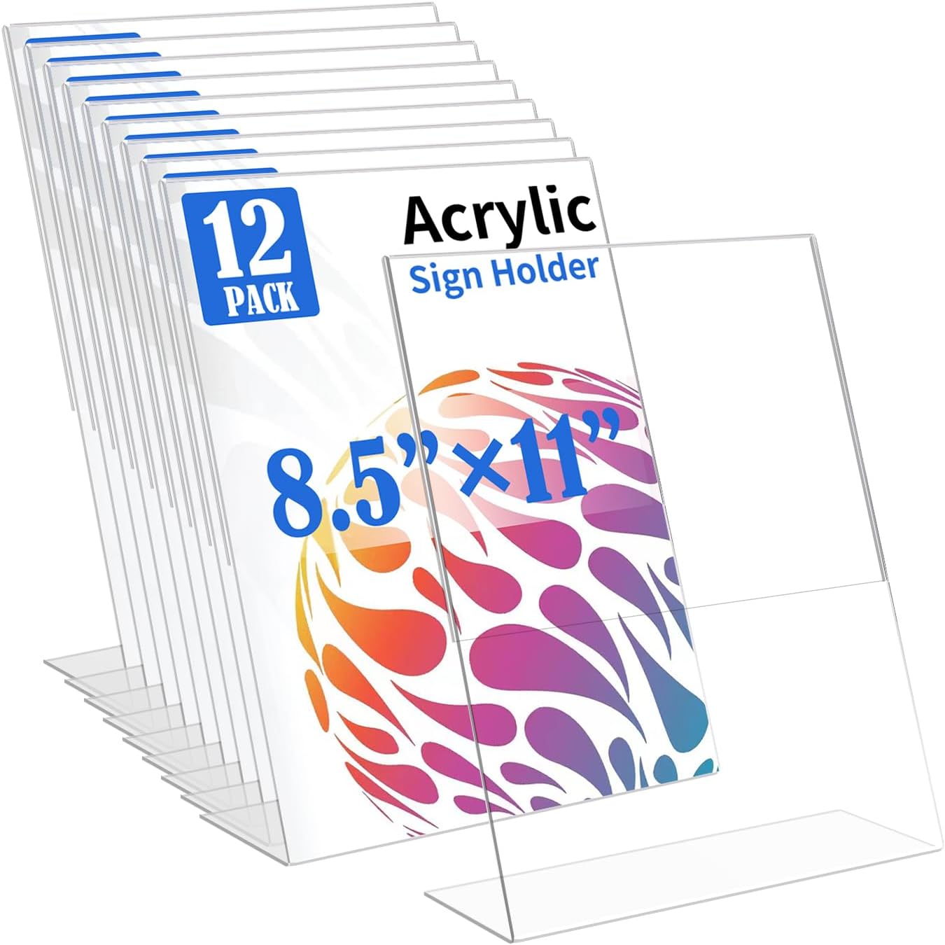 12 Pack Acrylic Sign Holder 8.5 X 11, L Shape Clear Sign Holder, Clear Plastic Sign Holder Picture Photo Frames, Flyer Document Paper Display Stand for Office Desktop