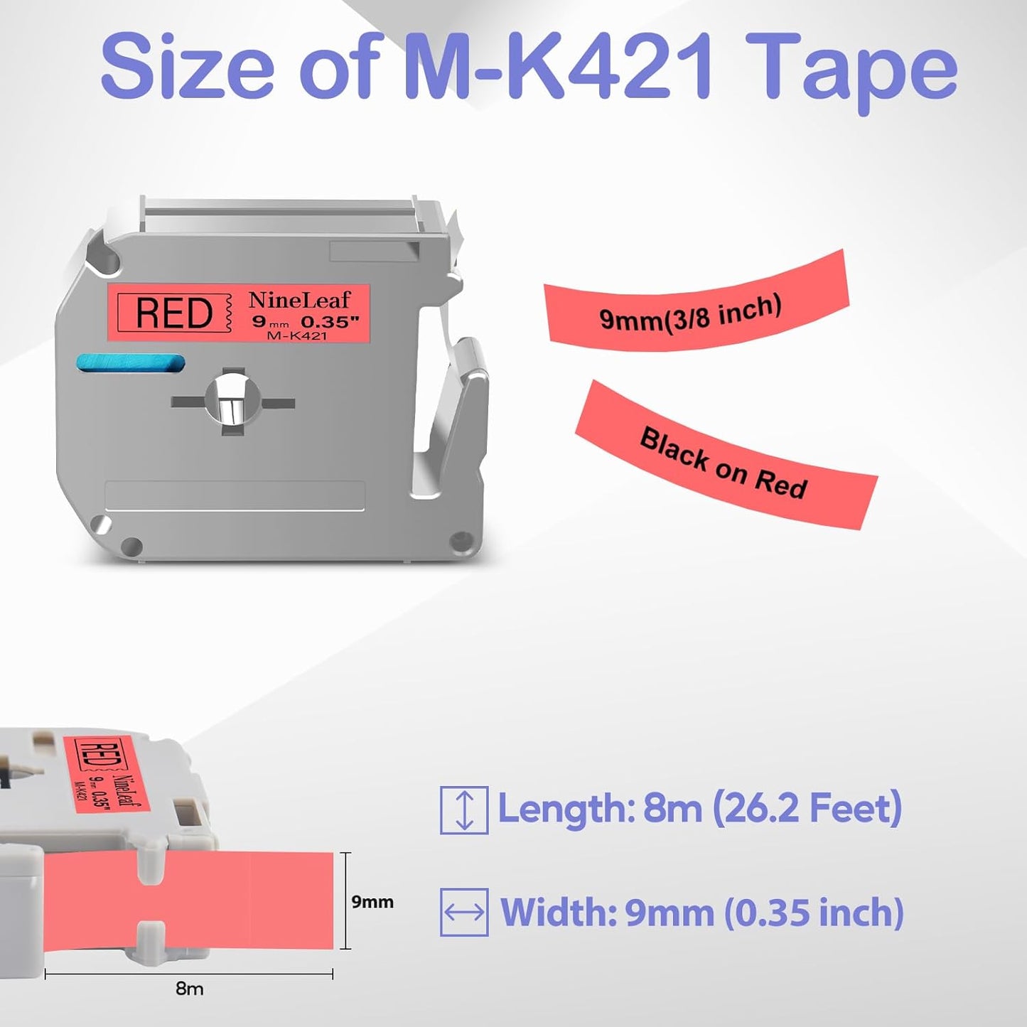 NineLeaf 4 Pack Compatible for Brother P-Touch M Label Tape MK421 M-K421 M421 Black on Red 3/8" (9mm) x 26.2ft (8m) Labeling Refill Cartridge Work in PT-45M PT-65 PT-70 PT-80 PT-M95 Label Maker