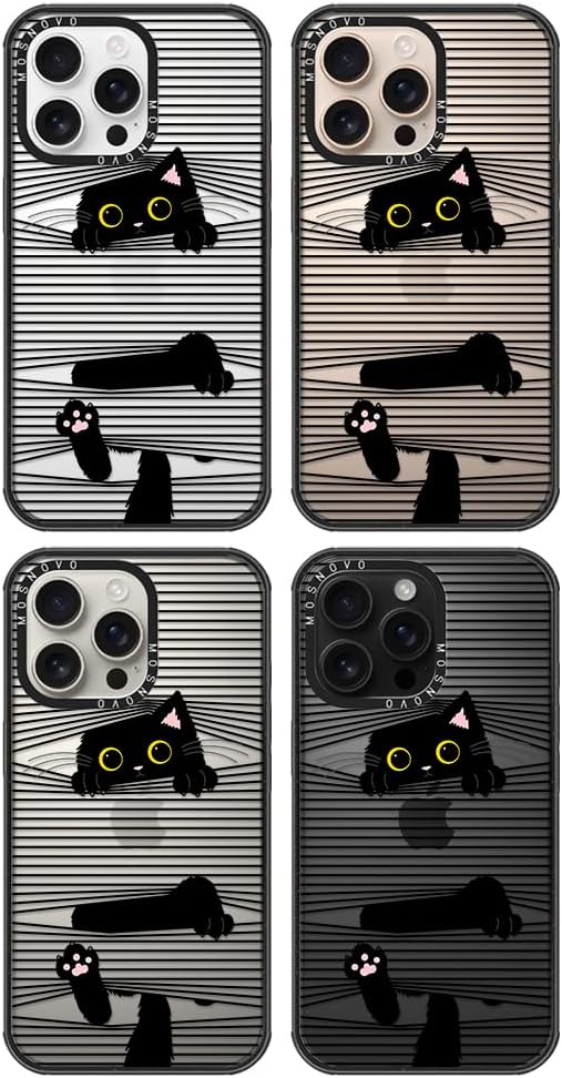 MOSNOVO Case for iPhone 16 Pro Max, [10ft 4X Military-Grade Drop Protection] Durable & Shockproof Phone Case Cover Design for iPhone 16 Pro Max - Hidden Black Cat - Clear Black