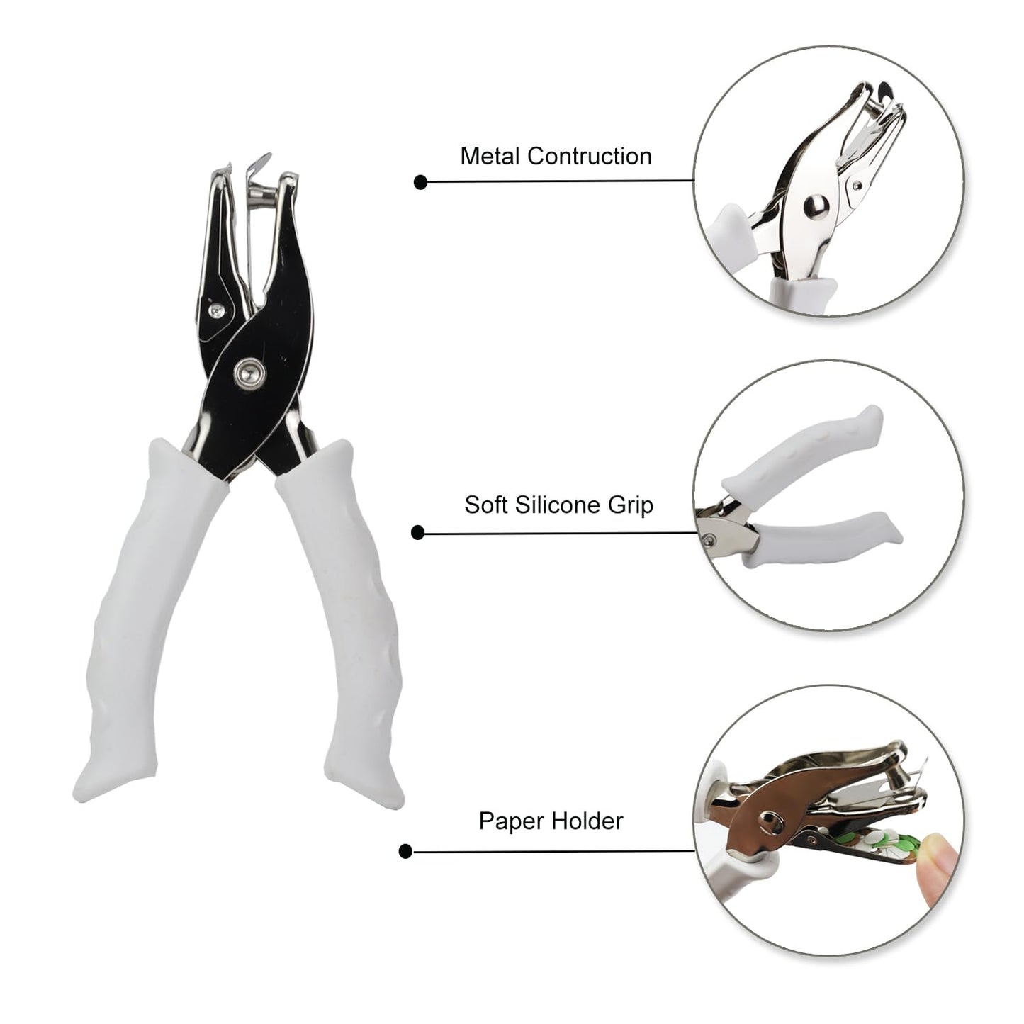 1/4” Circle Shaped Hole Puncher,Handheld Single Hole Punch with White Soft Grip Handle,One Hole Paper Punch for Paper Crafts Tag in Home, Office, Classroom.