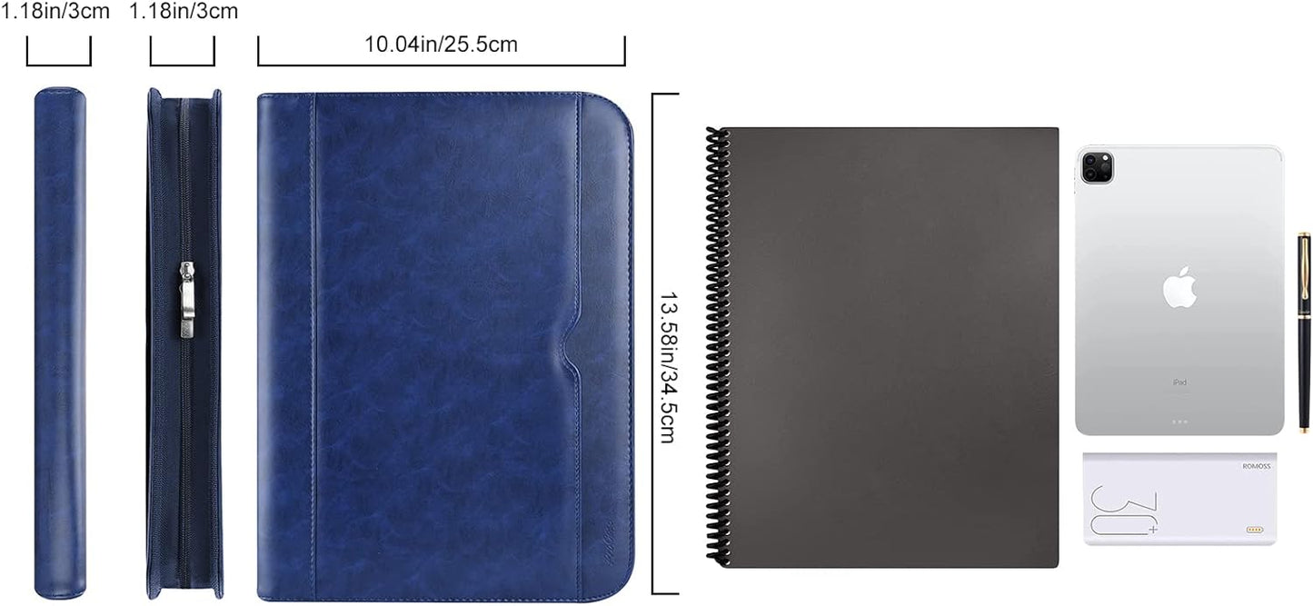 ProCase Portfolio Business Padfolio Folder with Zipper, Conference Meeting Executive File Legal Document Organizer with Pockets Letter Size A4 Writing Pad Notepad Padfolio -Navy