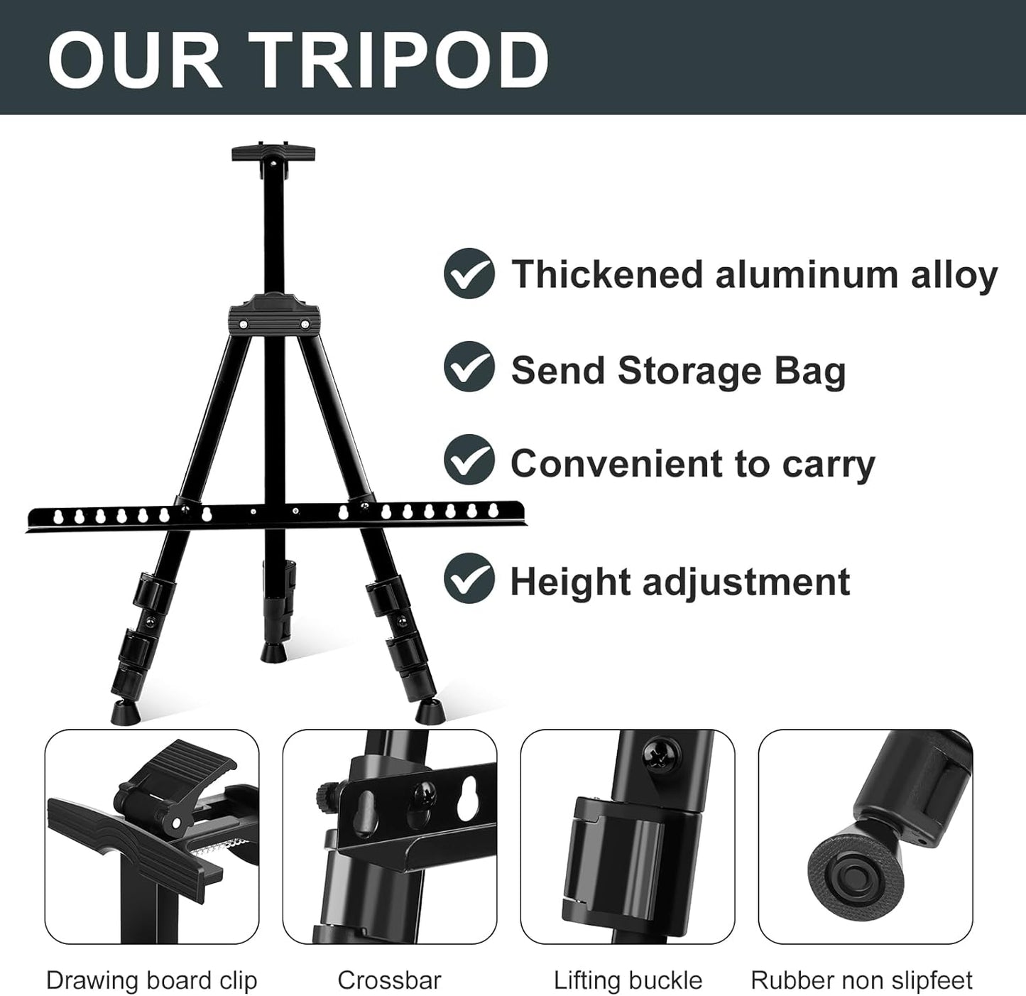 AROIC Art Painting Artist Easel Stand, Painting Display Easel Stand,Portable Adjustable Iron Tripod Display Stand with Bag, Height from 20 to 66 in for Table-Top/Floor Drawing and Displaying(12 Pack)