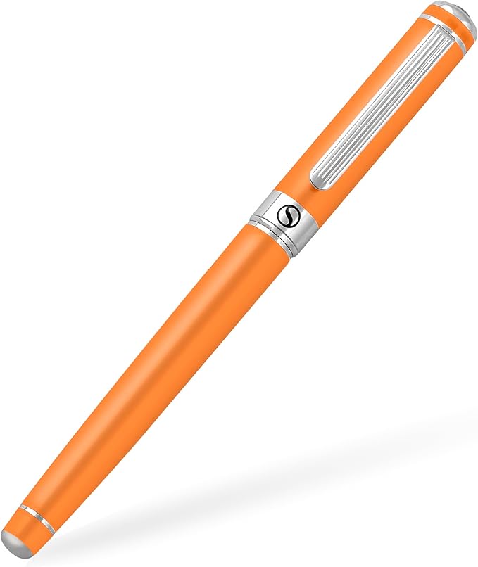 Scriveiner Orange Rollerball Pen - Stunning Luxury Pen With Chrome Finish, Schmidt Ink Refill, Best Roller Ball Gift Set for Men & Women, Professional, Executive Office, Nice Pens